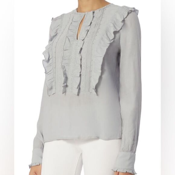EUC St. Roche Katy Grey Ruffled Bib Blouse Top Medium - Picture 1 of 4